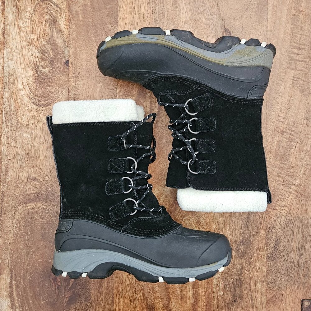 Lands End Boots Mens 8D Black Suede Insulated Snow Mid Calf Lace Up 394765